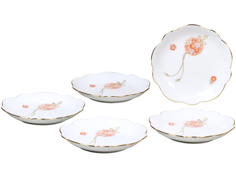 大倉陶園 花毬 13cm梅型小皿5枚揃 プレート 日本製 114HV/3221