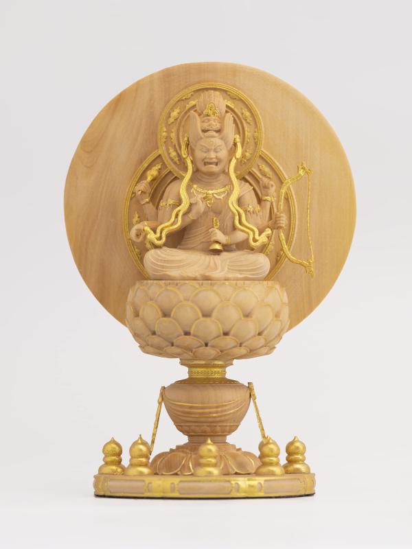 極小仏 愛染明王 11.6cm（木製：ツゲ 金泥仕上）＿仏像 フィギュア 木彫り 置物（GSBあいぜんみょうおう