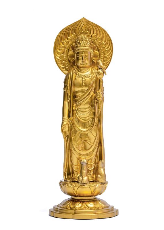 仏像 ペット観音菩薩 16cm(金色) _『動物守護・ペット供養』 高岡銅器(Pかんのん/M)|海の風ストア