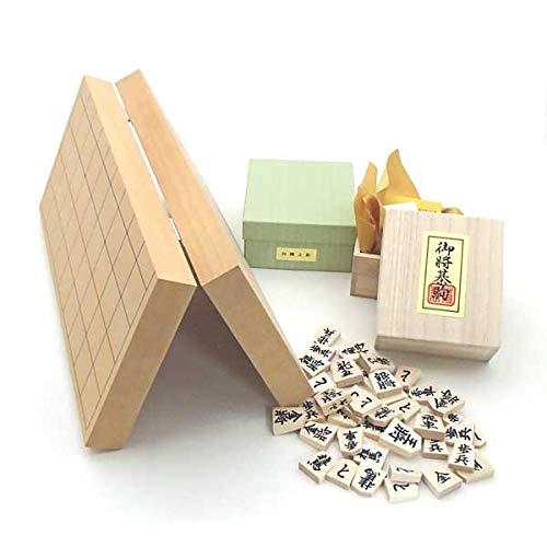 将棋盤セット 超厚（約3cm）の新桂１０号折将棋盤と山形天童の正式書体白椿上彫駒（桐箱入り）