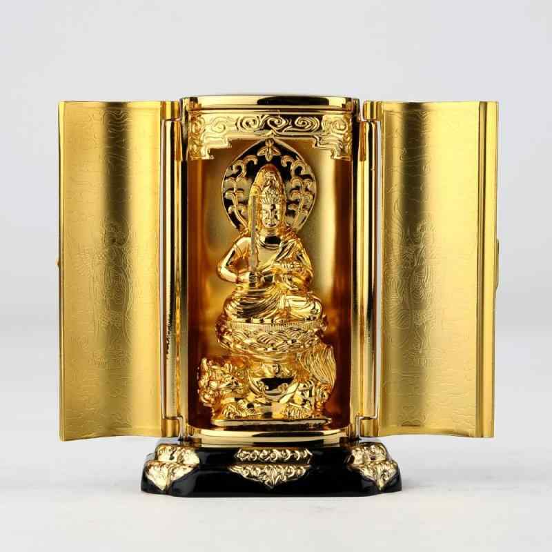 仏像 文殊菩薩 厨子入り口・入口（金メッキ/24金） 仏師：渡辺景秋 原書＿（卯年出どころ）十二支守り本尊 干支 陵丘銅器(もんじゅぼさつ) キッチン用品・食器・調理器具-その他