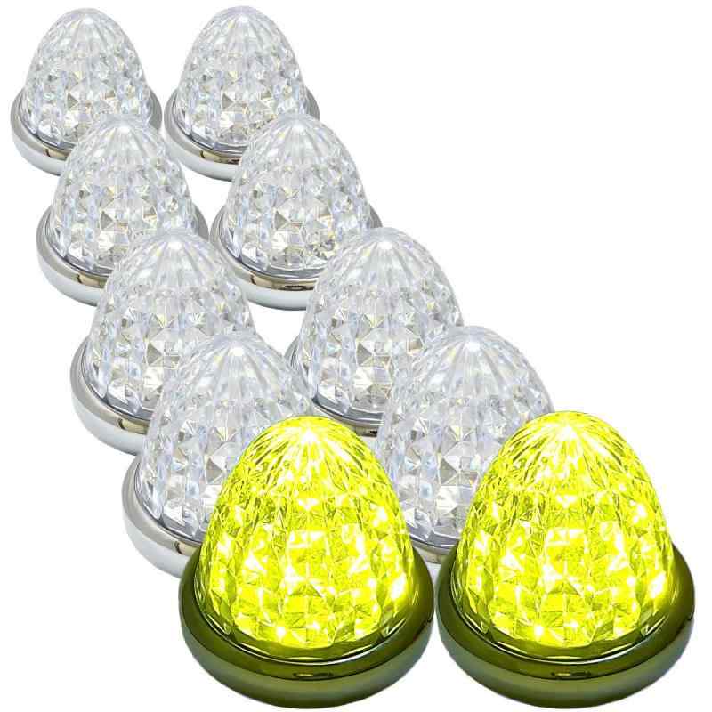 Customize（カスタマイズ） 24V トラック用 LED マーカーランプ サイド マーカー 8面クリスタルカット仕様 16LED 汎用 10個 セット メッキリング ブルー/イエロー/レッド/ホワイト/グリーン 各色