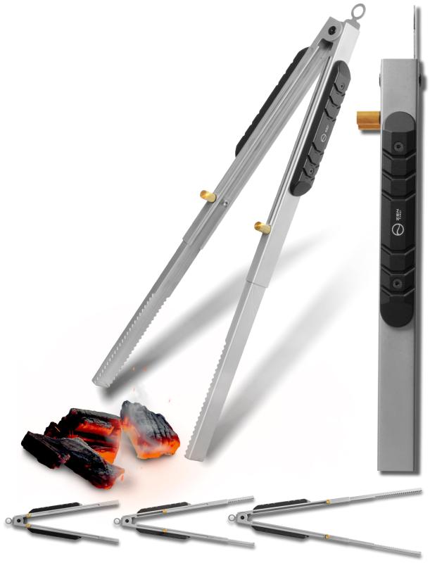 ZEN Camps 火バサミ 薪バサミ 炭バサミ トング 伸縮式 アウトドア 焚き火 キャンプBBQ ステンレス製 ストッパー付|海の風ストア