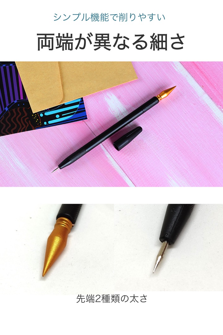 楽天市場 楽天1位 高評価レビュー4 5点 スクラッチペン 3本セット 先端2種類 両端 キャップ 極細 通常 ペン 入門 初心者 スクラッチアート スクラッチカード ペン先 潰れ 消耗品 交換 予備 削る グリップ スクラッチ ペン 無心 互換 送料無料 便利雑貨ショップ Umiwo