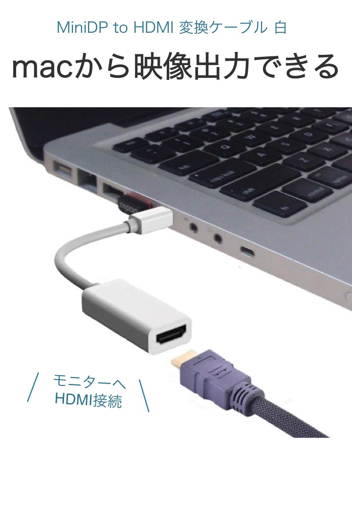 楽天市場 送料無料 Minidp To Hdmi 変換ケーブル 白 長さ23cm フルhd 1080p Thunderbolt Mini Displayport Mac パソコン テレビ モニター ディスプレイ ミニディスプレイポート 出力 音声 端子 コンパクト プロジェクタ 携帯 仕事 テレワーク 便利雑貨ショップ Umiwo