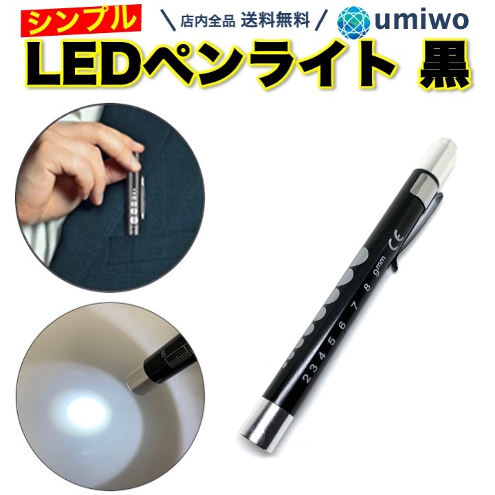 【楽天市場】【送料無料】ペンライト LED 黒 1本 クリップ ノック式 ペン型 LEDライト 白光 握りやすい 単4電池 2本 ボールペン