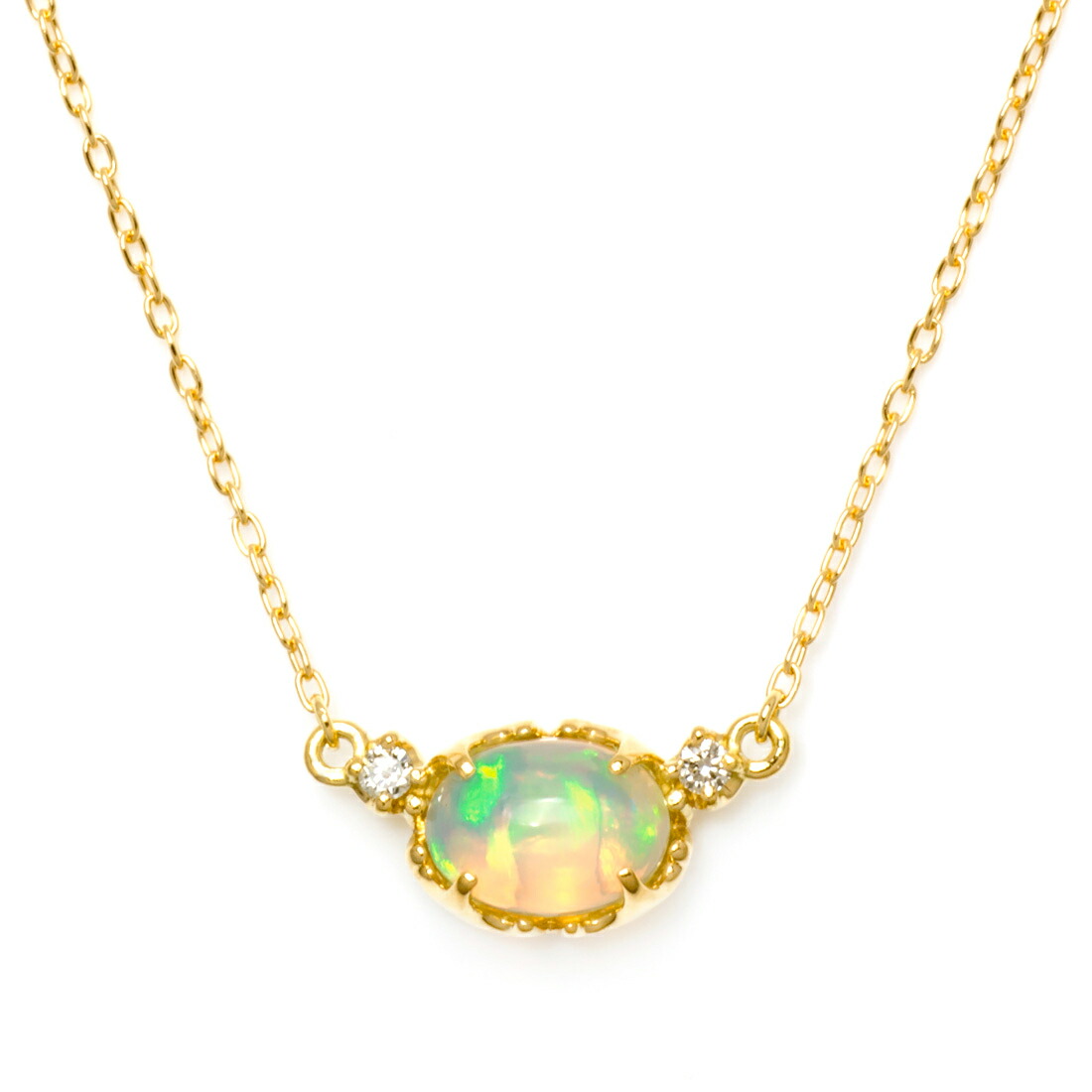 お買い物マラソン1000円クーポン ネックレス K18 オパール 「giocare」 ゴールド K18 プラチナ900・K10選択可 アズキチェーン|umu(アム)