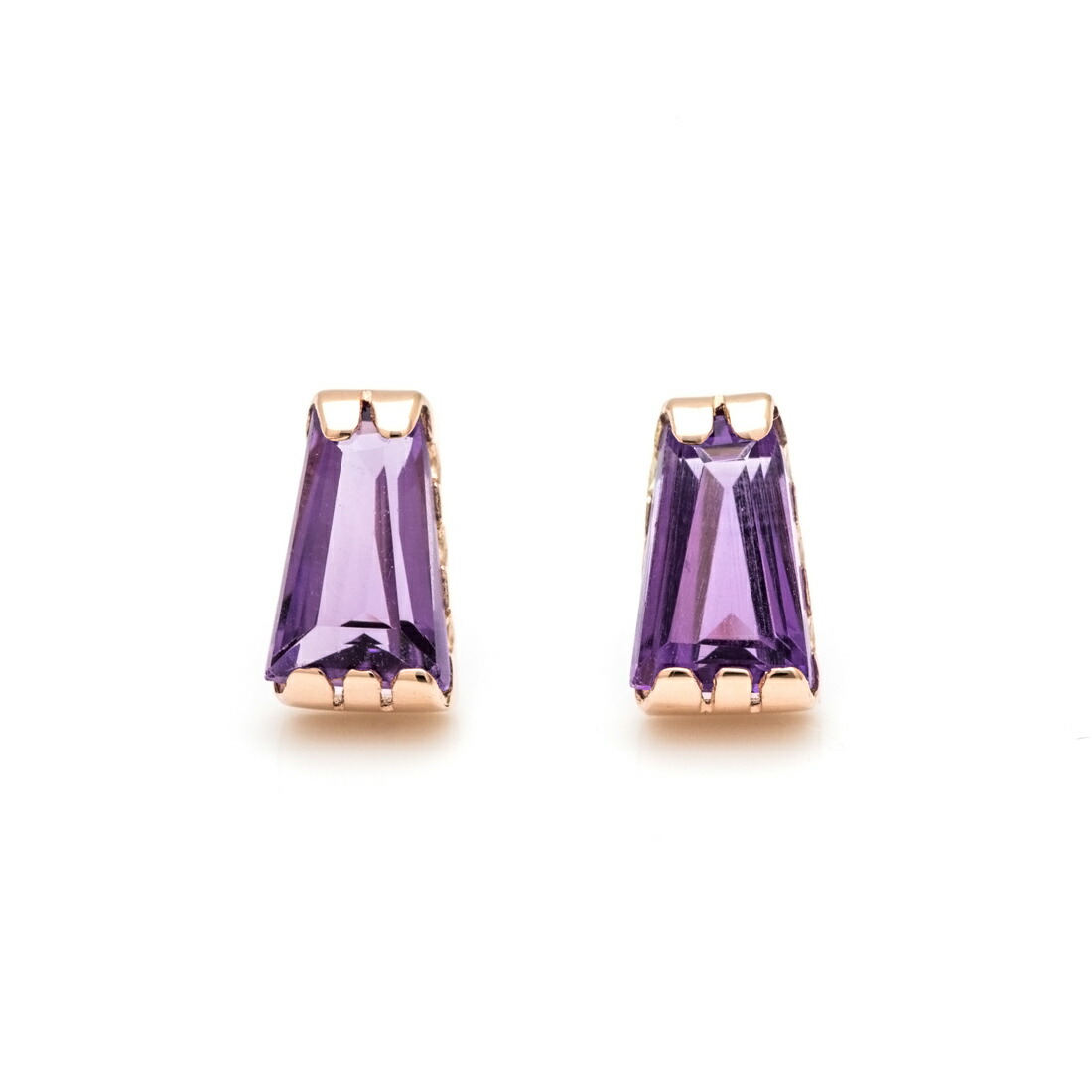 【即日発送可能(刻印不可)】【1点限り】スタッドピアス アメシスト テーパーバゲット ゴールド K10