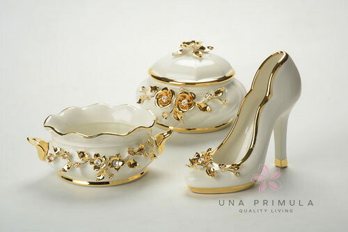 イタリア製 陶磁器オブジェ  Ceramiche Bruno Gold Flowers ＆Crystalシリーズ クラシック おしゃれ クラシカル エレガント ギフト対応 送料無料  ｜CB-137BO-518BO