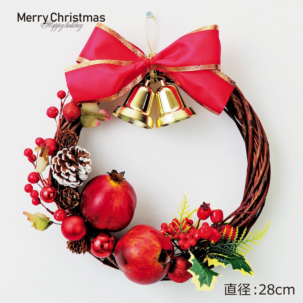 希少 クリスマスリース ざくろ ラタンリース レッド 28cm 手作り リース クリスマス 壁 壁掛け 飾り 装飾 ディスプレイ 店舗装飾 インテリア デコレーション 赤 可愛い かわいい おしゃれ 玄関 サンタ サンタクロース ベル リボン Christmas Qdtek Vn