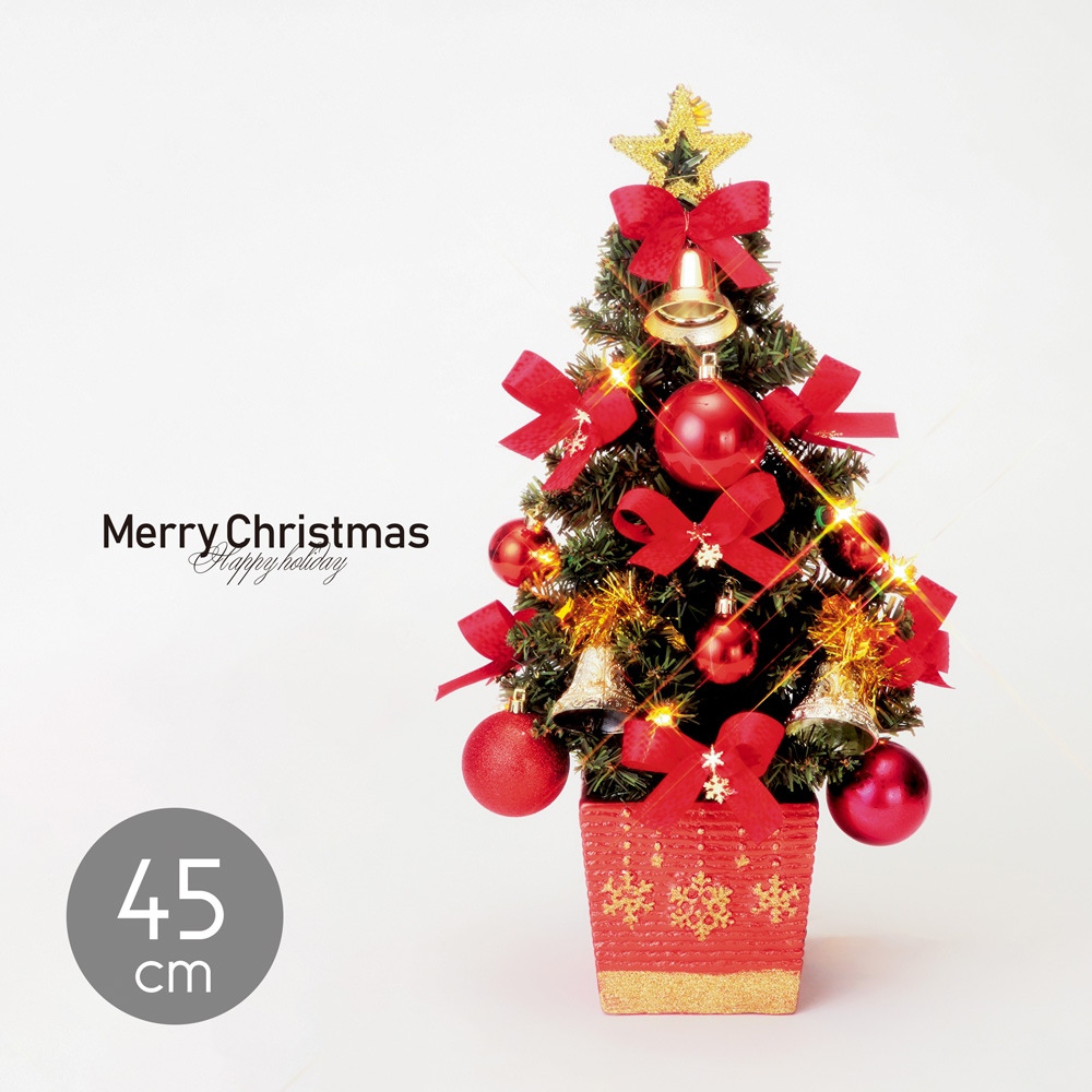 クリスマススツリー 45cm ライト付き レッド 赤 手作り クリスマス リース ツリー 置物 飾り 装飾 ディスプレイ 店舗装飾 インテリア デコレーション かわいい プレゼント クリスマスプレゼント おしゃれ 玄関 リボン サンタ サンタクロース Christmas Msselectronics Gr