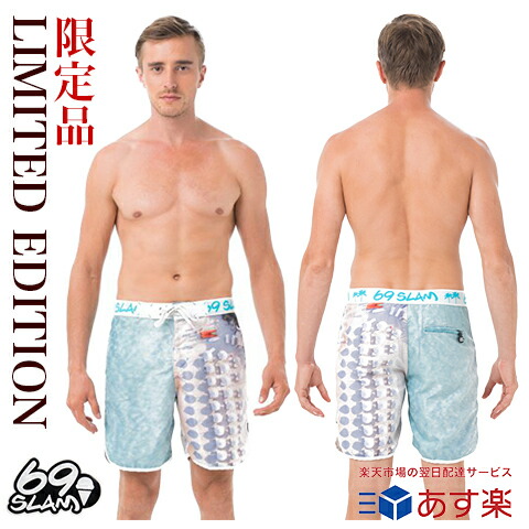在庫僅か!! 限定モデル LIMITED EDITION 69slam サーフパンツ メンズ ロックスラム ボードショーツ メンズ 69スラム 69SLAM 海パン 水着 膝上 ハーフ BLUE-BEACH ブルー 海外直営店買付品 送料無料