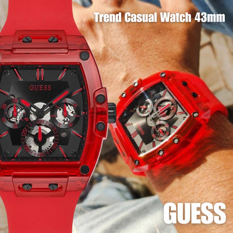 GUESS ゲス 時計 メンズ ゲス 腕時計 メンズ  トレンド カジュアル ウォッチ 43mm GW0203G5 レッド ブラック Tonneau クリスタル 人気 ブランド 男性 彼氏 旦那 プレゼント ギフト かっこいい