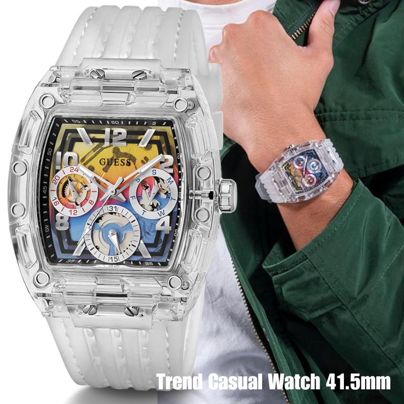 GUESS ゲス 時計 メンズ ゲス 腕時計 メンズ トレンド カジュアル ウォッチ 41.5mm GW0499G3 Tonneau クリアー 人気 ブランド 男性 彼氏 旦那 プレゼント ギフト かっこいい|Global Standard 店