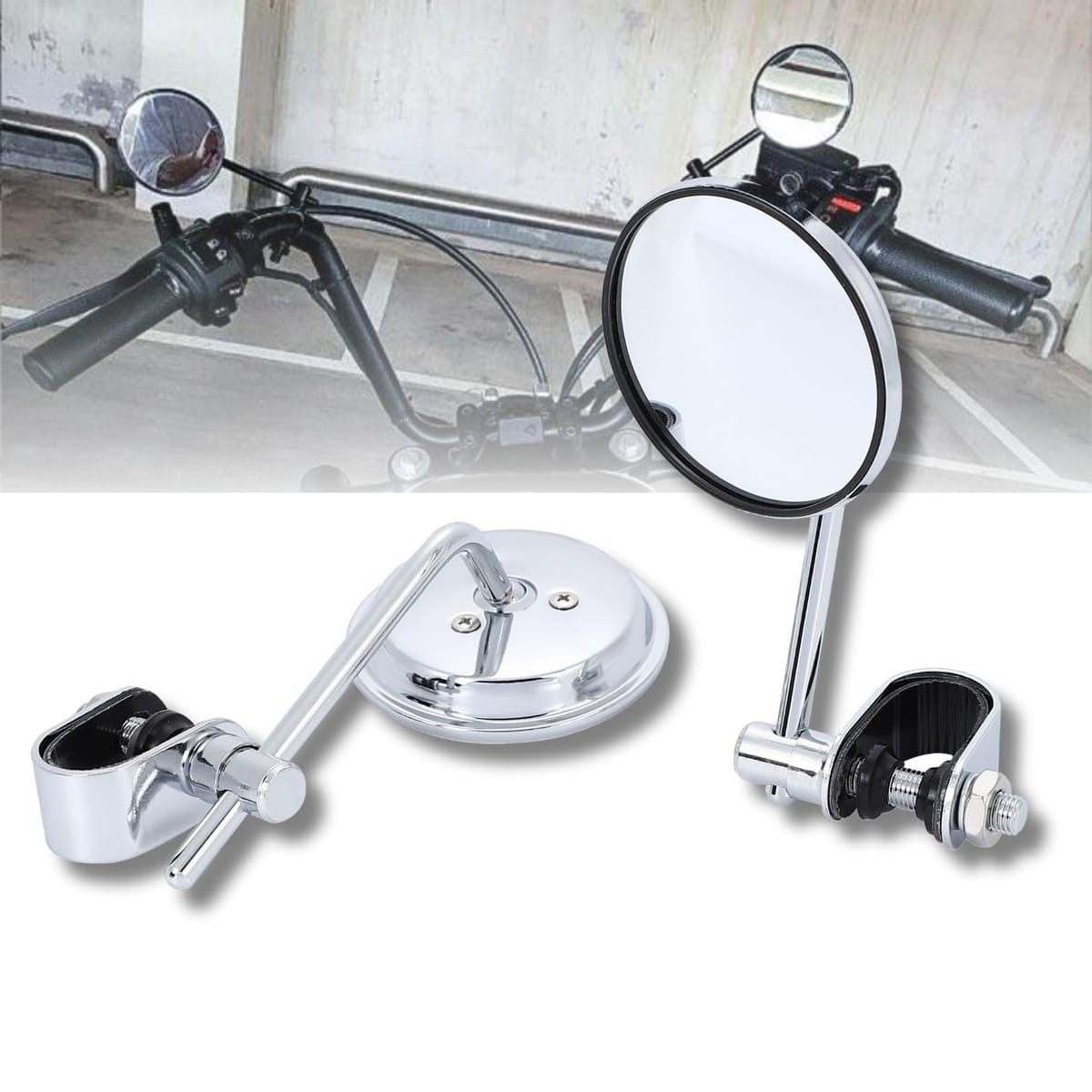 やっぱカッコいいなぁ～ SUPERIOR-TOYOクランプミラー 163 10in 1本セット 1in用と7/8in用から選べるクランプ！希少な70s当時物NOS！ 互換品バイク クランプ ミラー ラウンド 汎用 ハーレー 旧車