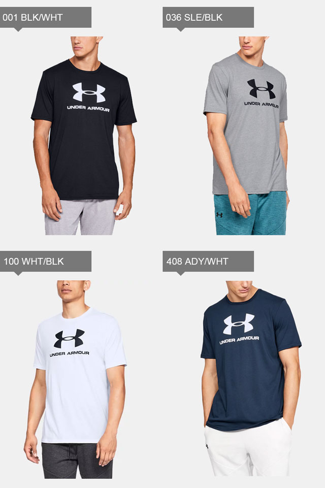 ☆ネコポスアンダーアーマーメンズシャツ半袖UAスポーツスタイルロゴショートスリーブTシャツカジュアルトレーニングルーズヒートギア吸汗速乾UNDERARMOUR1358574