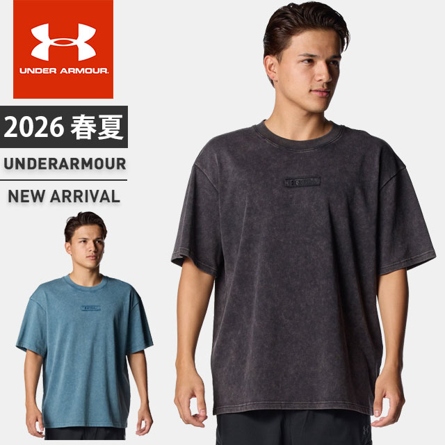 ☆ネコポス アンダーアーマー メンズ Tシャツ 半袖 丸首 UA ヘビーウエイト ウォッシュド ショートスリーブ シャツ コットン やや厚手 快適 オーバーシルエット リラックス トレーニング ジム ライフスタイル カジュアル UNDER ARMOUR 6012639