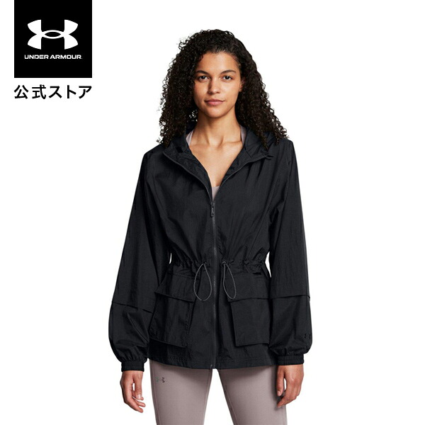 公式 アンダーアーマー UNDER ARMOUR UA UAクリンクル ウーブン ジャケット（ライフスタイル/WOMEN） 1386455 ブラック レディース 長袖 フルジップ アウター フード ポケット ストーム 撥水 ドライ アウトドア スポーツ ジム 運動 部活｜アンダーアーマー公式 店