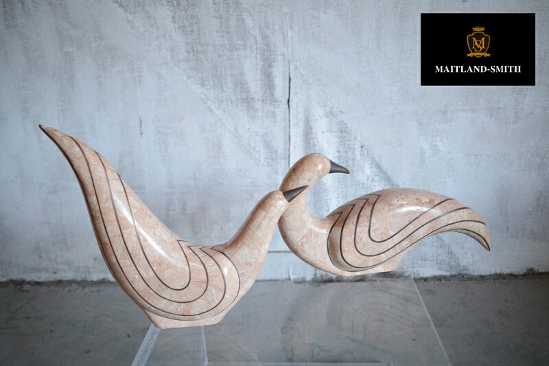Maitland-Smith/メートランドスミス Large Pink Tessellated Stone Abstract Bird Sculpture 1970 2体セット ピンク/Pink オブジェ 鳥 バード bird 石 大理石 金属 鉄 真鍮 雑貨 家具 美術品 彫刻 アート Vintage/ヴィンテージ Antique/アンティーク【中古】