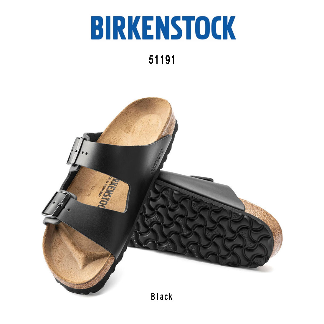 BIRKENSTOCK(ビルケンシュトック)アリゾナ ストラップ サンダル ナチュラルレザー バックル ブラック 定番 ユニセックス ビルケン レギュラー 51191