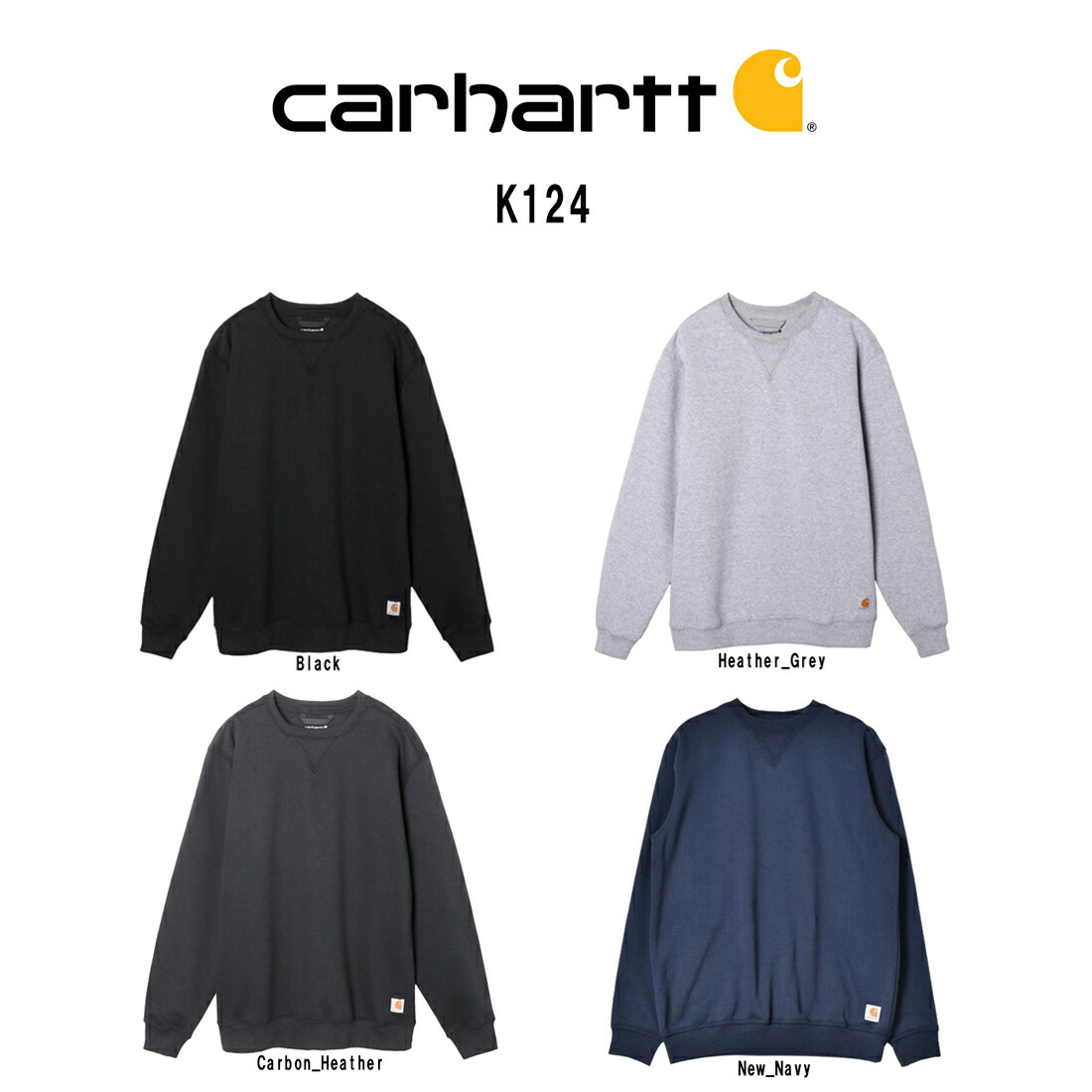 Carhartt(鉄道車両ハート型)メンズ 汗水 調教師 長袖 労働者の一団のど首 ティーシャツ 裏起毛 ミッドウェイト ルーズフィット 大層らしい大きさ ロゴタイプ K124