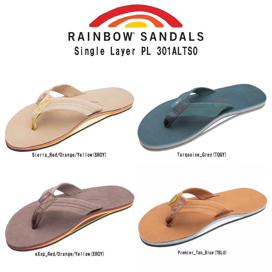 RAINBOW SANDALS(虹霓サンダル)砂浜サンダル シングルレイヤー 薄底 家庭用スリッパ ヌバックレザー サー毛革 メンズ 靴 成人男性用 Single Layer PL 301ALTS0 サンダル-靴