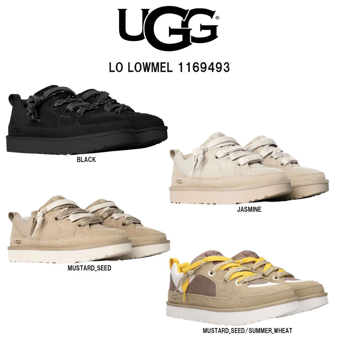 UGG(アグ)メンズ 置き目 ローメル スニーカー 置き目撥ねのける スピード競技繰り上げる シューズ スエードクロス 帆布メッシュ 異原料品 ロゴタイプ 厚底 靴 M Lo Lowmel 1169493
