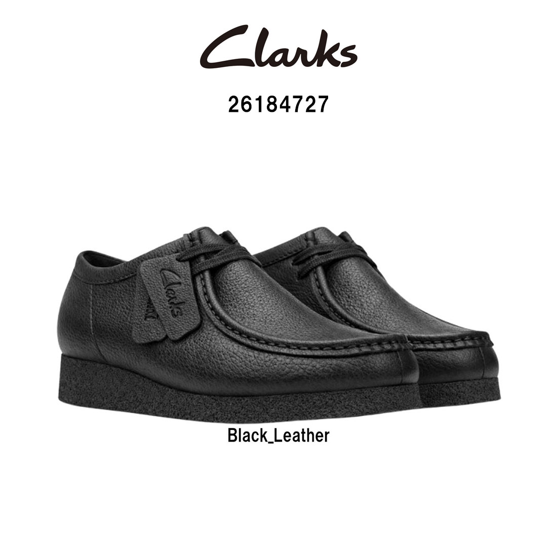 CLARKS(クラークス)メンズ ワラビー エヴォ ブラック レザー レースアップ モカシン ローカット シューズ 革靴 カジュアル WALLABEE EVO 26184727