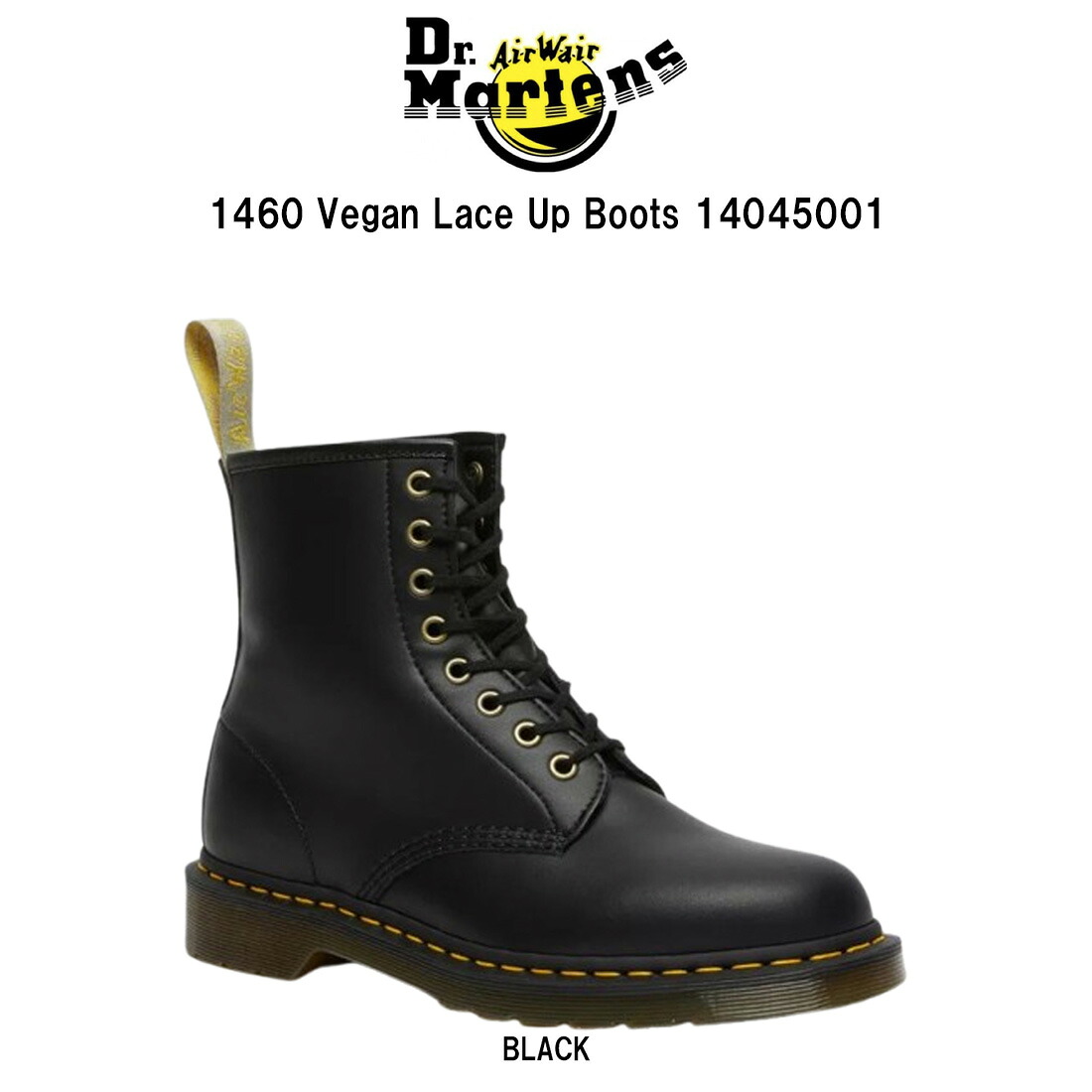 Dr.Martens(ドクターマーチン)1460 Vegan ヴィーガンレザー ブーツ 8ホール イエローステッチ レースアップ 合皮 靴 シューズ メンズ レディース 14045001