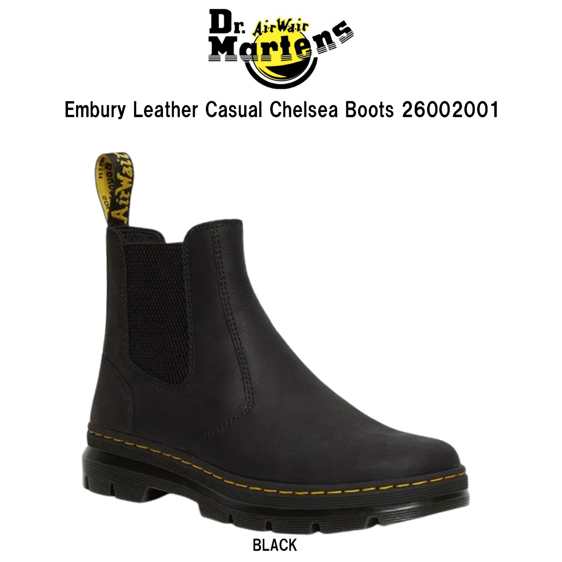 Dr.Martens(ドクターマーチン)エンブリー チェルシーブーツ サイドゴア レザー イエローステッチ トラクトソール 革靴 メンズ レディース 26002001｜HARBOR AND CO.店
