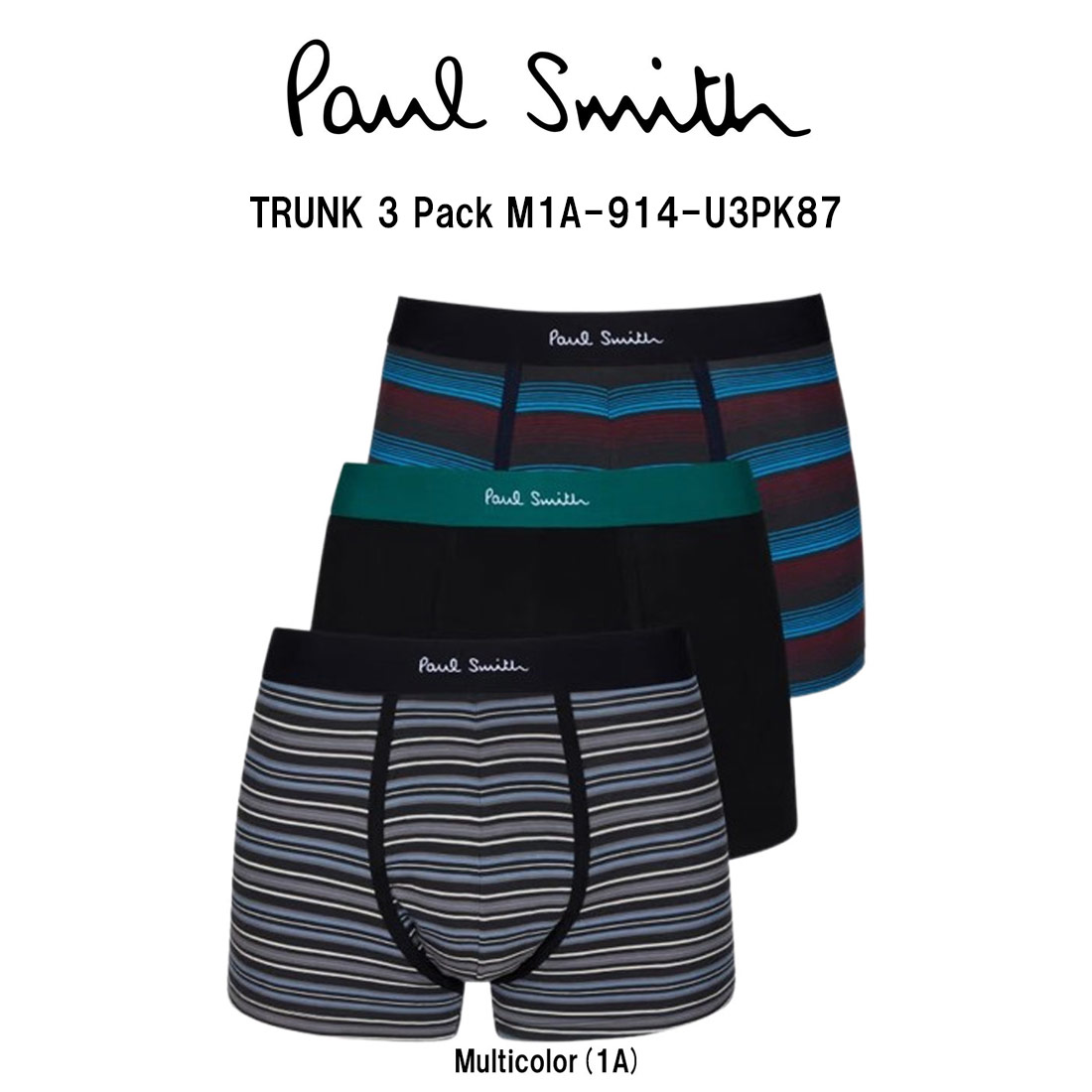 Paul Smith(極点スミス)ボクサーズボン下 綿織物 伸ばすこと 前閉じ 3枚組 書き割り ロゴタイプ アソート 総柄 メンズ はだ着 はだ着 TRUNK M1A-914-U3PK87