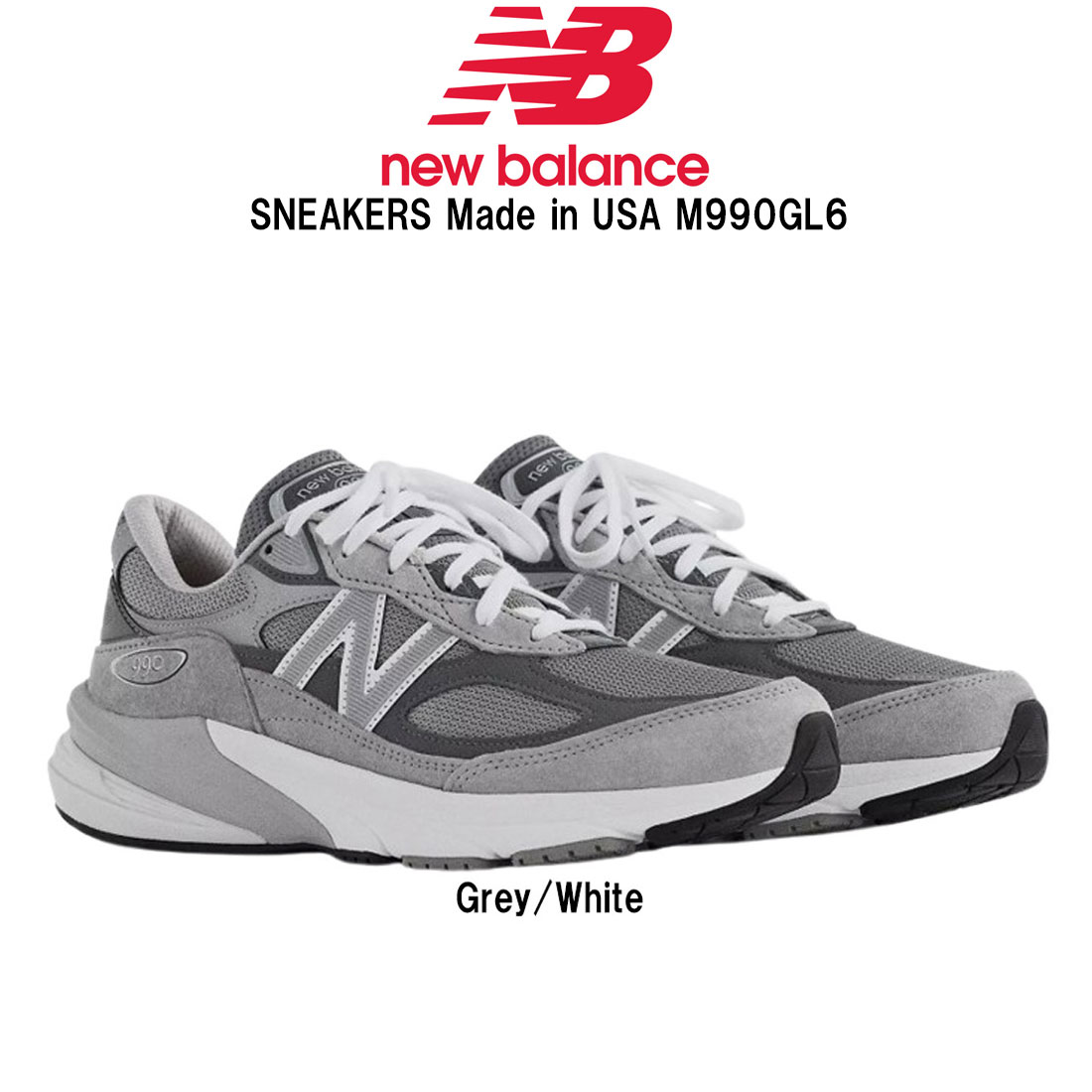 New Balance(ニュー平衡にする)メンズ Made インチ USA 990v6 スニーカー ロゴタイプ 座布団 メッシュ 薄墨色 シューズ 心地よい 靴 M990GL6