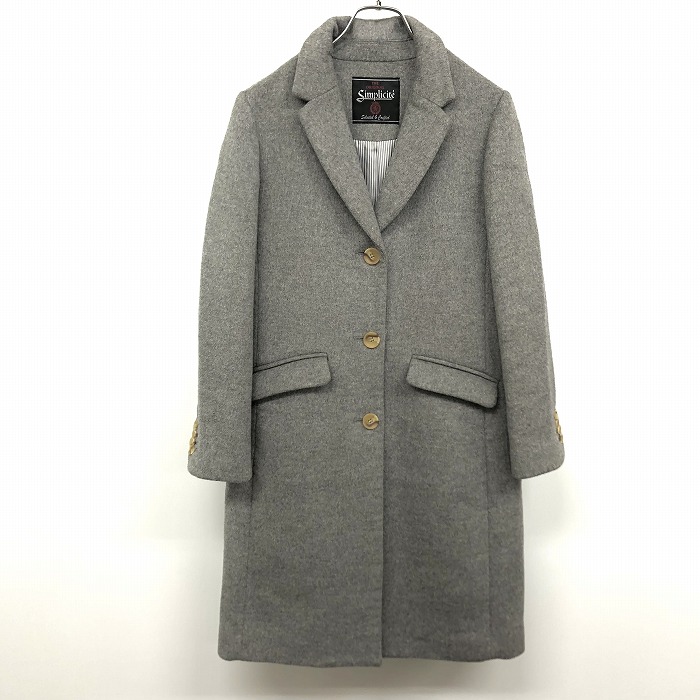 【中古】[印象A] SIMPLICITE シンプリシテェ チェスターコート レディース 36 メランジ グレー 毛&times;ポリ&times;レーヨンなど 裏地付き 無地 ボタン留め 長袖｜Undo Rowa 店