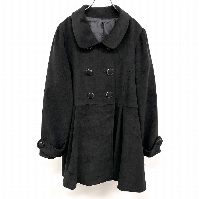 【新品】インシード INCEDE ステンカラーコート 長袖 ボタン留め 裏地付き 無地 ポリ×レーヨン 4L 3XL XXXL ブラック 黒 レディース