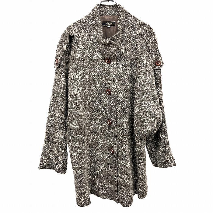 【中古】Leilian レリアン 厚地の外套 内衣嚢皆無 肩章 少し薄っぺら 長毛 名取り草留め 長袖 毛×モヘヤなど(裏地：キュプラ100%) M (9) ダークグレーブラウン レディース レディースファッション-コート・ジャケット