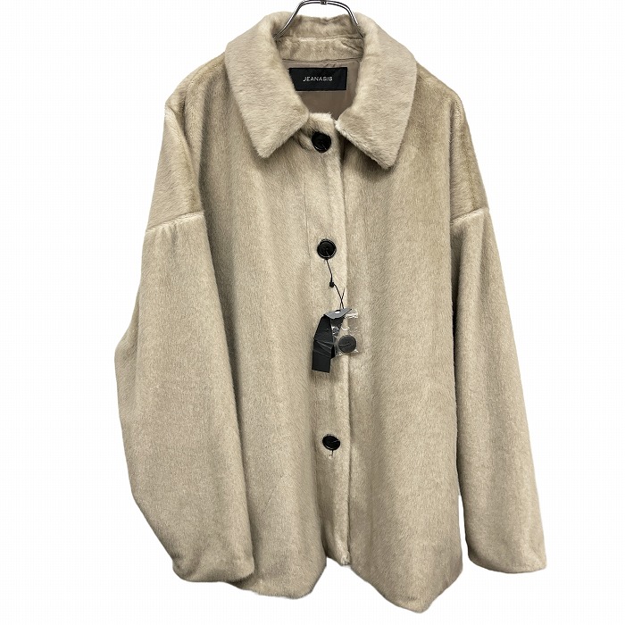 【新品/訳蟻】JEANASIS ジーナシス ファーハーフコート 内衣嚢皆無 酉の方角の両側面に衣嚢 裏地付き添い人 無地 名取り草御仕舞い 長袖 ステンカラー ポリ100% F ベージュ レディース レディースファッション-コート・ジャケット