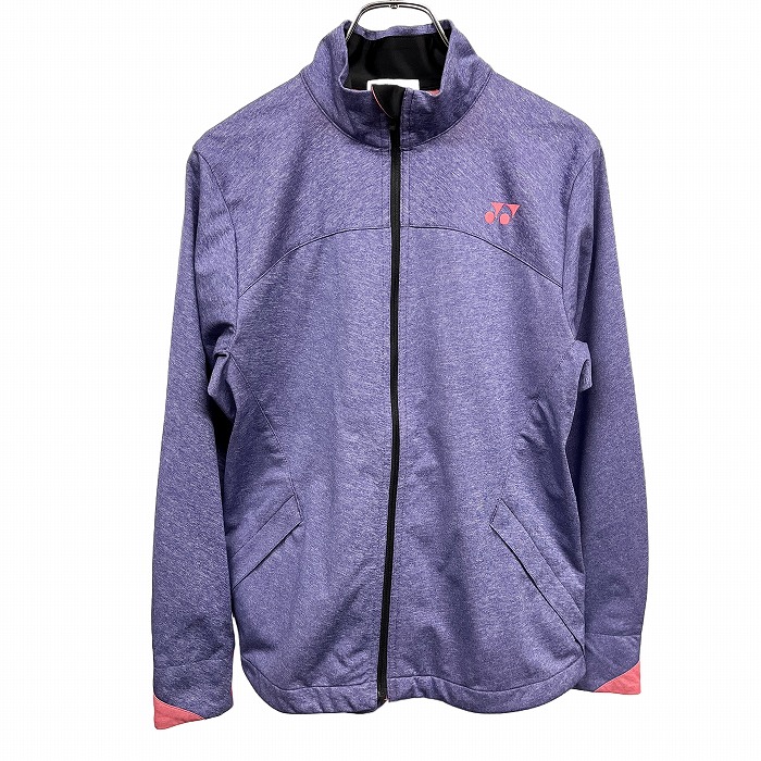 【中古】YONEX ヨネックス 上衣 頤かばい立て ロゴタイプ刺しゅう 少し薄っぺら スキニーフィット フルジップ 長袖 ポリ100% L ヘザーネイビー 杢紺(紫系)×サクラ色×黒 レディース コート・ジャケット-レディースファッション