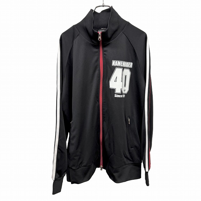 バンダイ 【新品】BANDAI ジャージジャケット 仮面ライダー40周年 40TH 長袖 両面プリント ポリ100% LL XL ブラック 黒×赤×薄青緑 メンズ