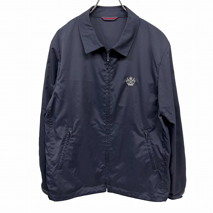 【開催中|明日04/21(火)朝09:59まで＼ Fashion THE SALE／最大20%OFFクーポンなど配布中】【中古】ニューヨーカー NEWYORKER 薄手 ジップアップジャケット 裏地無し 刺繍 長袖 裾に調節ゴム ジップポケット ポリ100% M ネイビー 紺 メンズ