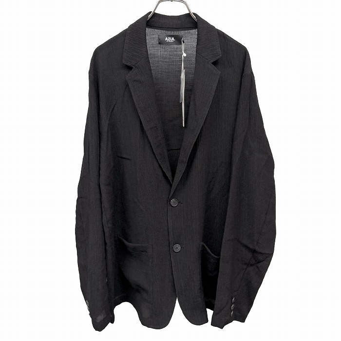 【開催中|明後日04/21(火)朝09:59まで＼ Fashion THE SALE／最大20%OFFクーポンなど配布中】【新品】アズールバイマウジー 薄手 楊柳 テーラードジャケット 2つボタン留め 無地 裏地無し 長袖 ノーベント ポリなど L 黒 メンズ