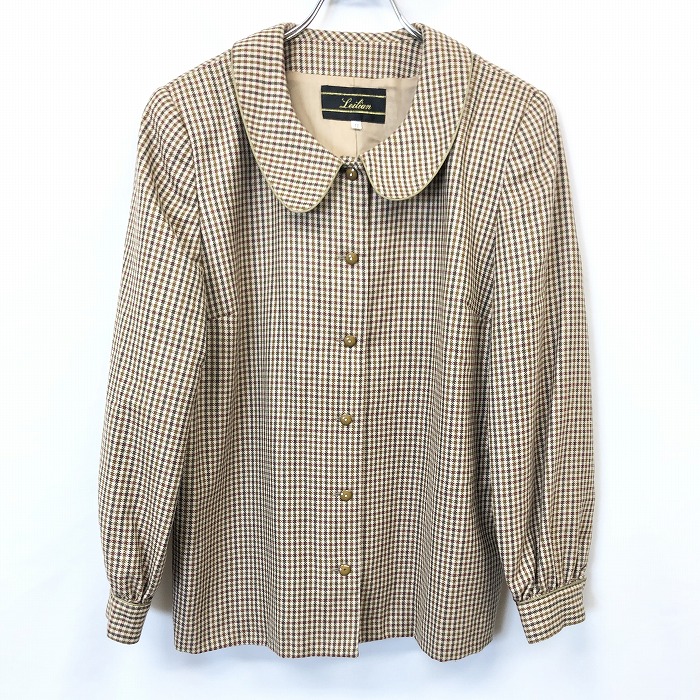 【開催中|明日04/21(火)朝09:59まで＼ Fashion THE SALE／最大20%OFFクーポンなど配布中】【中古】Leilian レリアン 11 レディース ピーターパンカラー シャツジャケット チェック 長袖 毛100%(裏地：キュプラ100%) 茶緑×赤×緑×ベージュ