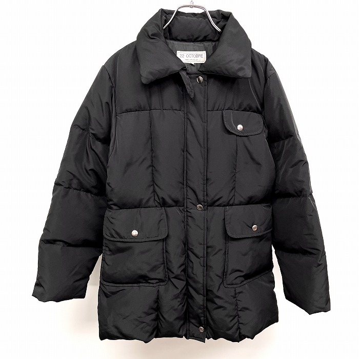 【中古】[印象AB] 22 OCTOBRE ヴァンドゥーオクトーブル ダウンコート レディース 38 ブラック 黒 ダウン70%＋フェザー30% ドットボタン&times;ジップ留め 内ポケット無し ステンカラー 無地 長袖｜Undo Rowa 店 7,907円