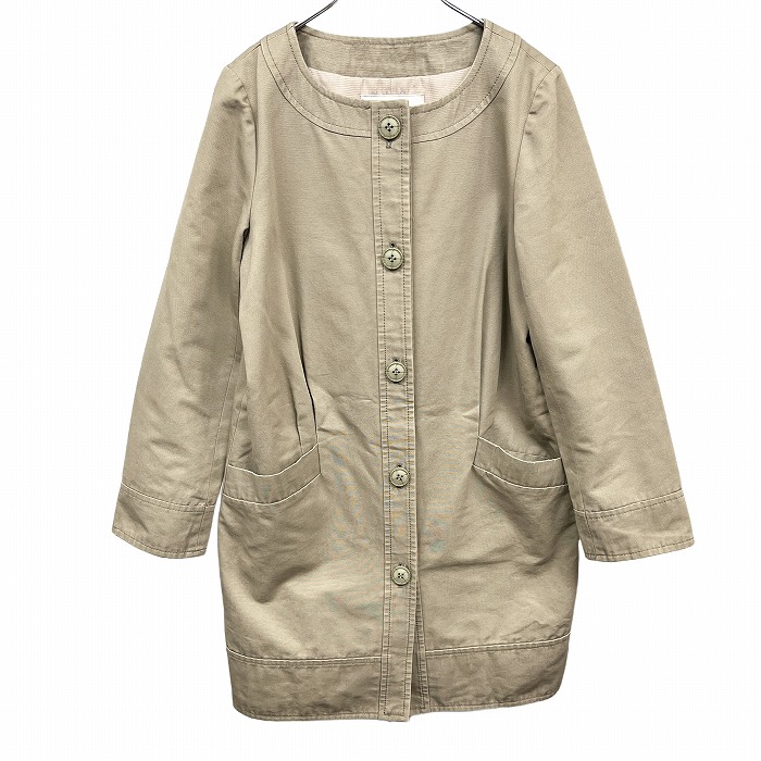 【中古】[印象AB] The Way of Chic Ray BEAMS レイビームス コート レディース 1 ベージュ 綿100% 若干薄手 ノーカラー 総裏地 無地 長袖 ボタン留め｜Undo Rowa 店