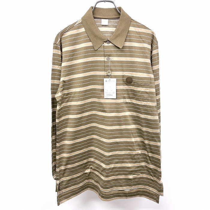 【新品】[印象N] WORLD GOLF HALL OF FAME ポロシャツ レディース L ヘザーブラウン系&times;ブルー系 茶 綿100% 胸ポケットにロゴパッチ ロングテール Tシャツ生地 ボーダー 長袖｜Undo Rowa 店