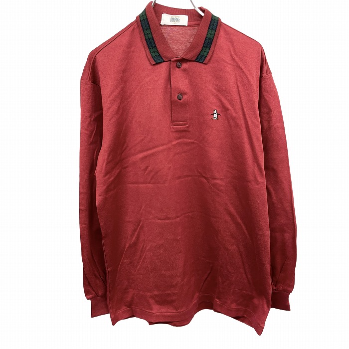 【開催中|明日04/21(火)朝09:59まで＼ Fashion THE SALE／最大20%OFFクーポンなど配布中】【中古】マンシングウェア グランドスラム Munsingwear Grand Slam ゴルフ ポロシャツ 襟付きTシャツ ペンギン刺繍 長袖 綿100% M レッド 赤 メンズ
