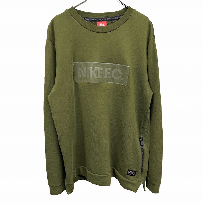 【中古】ナイキフットボール NIKE F.C. NIKE FOOTBALL スウェットシャツ トレーナー 裏毛 裏パイル 長袖 古着 綿×ポリ L 緑 レディース(メンズ？)