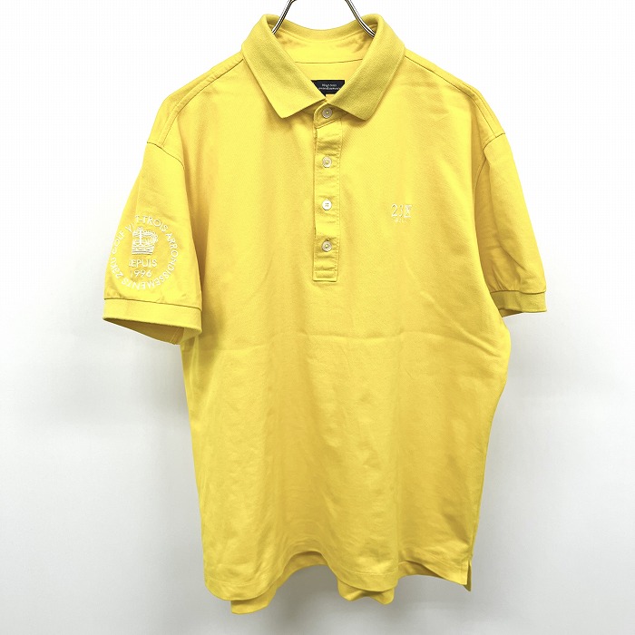 【中古】23区 GOLF ニジュウサンク ゴルフ LL XL メンズ ポロシャツ 鹿の子 ロゴ刺繍 半袖 ロングテール 日本製 綿×ポリ イエロー×ホワイト 黄色