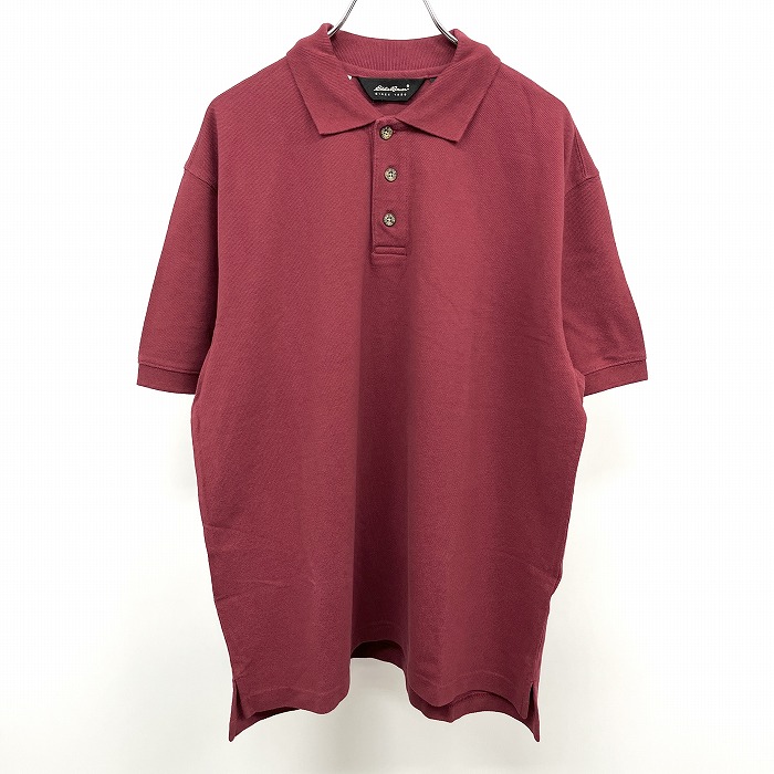 【全品ポイント10倍|開催中|～4/17(金)09:59a.m.まで＼4月お買い物マラソン第二弾！／100円～2,000円OFFクーポン配布中】【中古】エディーバウアー Eddie Bauer ポロシャツ 半袖 無地 鹿の子 ロングテール カットソー ショートスリーブ 綿100% S レッド 赤 メンズ