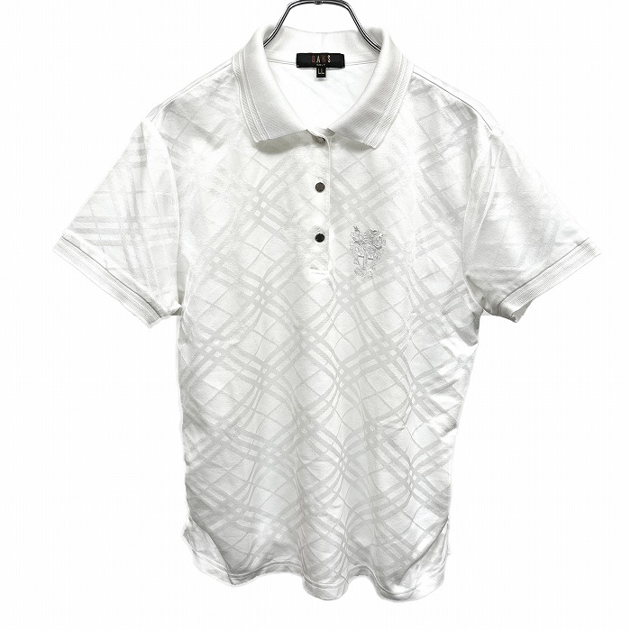 【中古】[印象AB] DAKS GOLF ダックス ゴルフ ポロシャツ レディース LL XL オフホワイト 白系 綿&times;ポリ チェック 刺繍 半袖 裾の両サイドにギャザー｜Undo Rowa 店