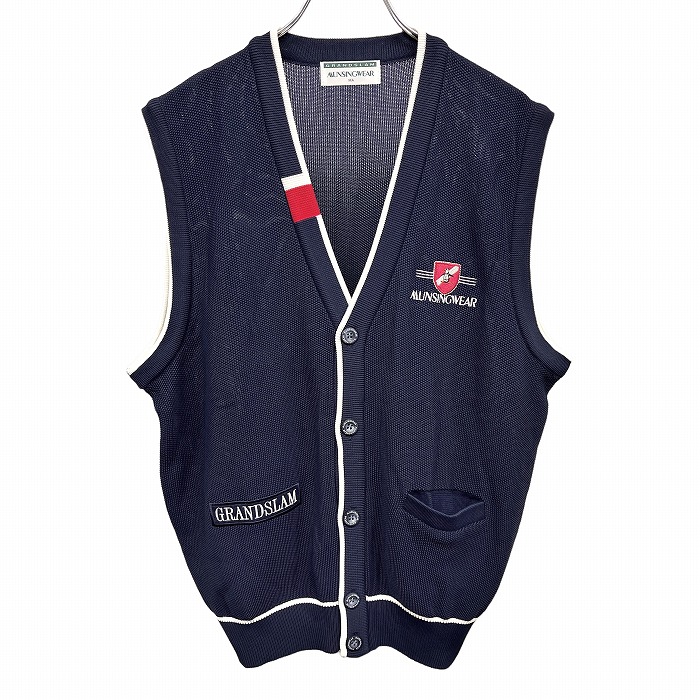 グランドスラム マンシングウェア 袖無しニットベスト M グレー 総柄 メンズ